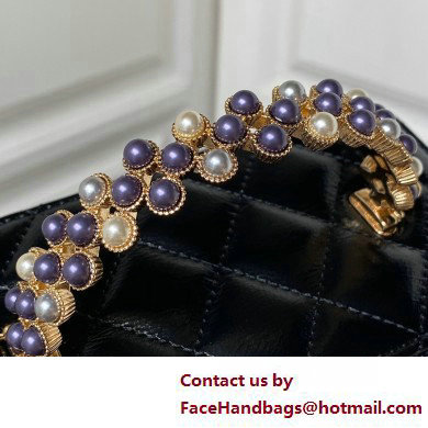 Chanel Shiny Crumpled Lambskin, Imitation Pearls  &  Gold-Tone Metal Clutch with Chain Bag AP3804 Black 2025